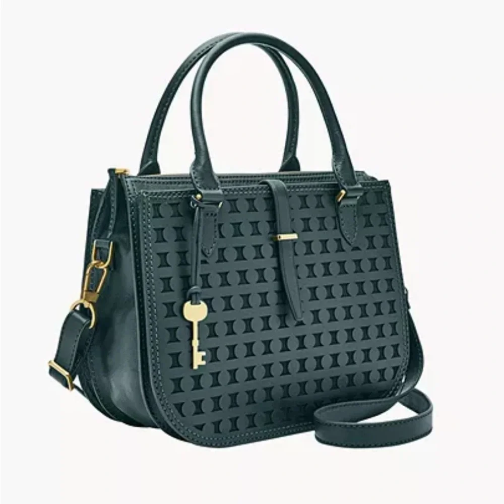 Fossil Green Ryder Satchel Crossbody Signature Jacquard style Leather Bag Wallet - Picture 14 of 14